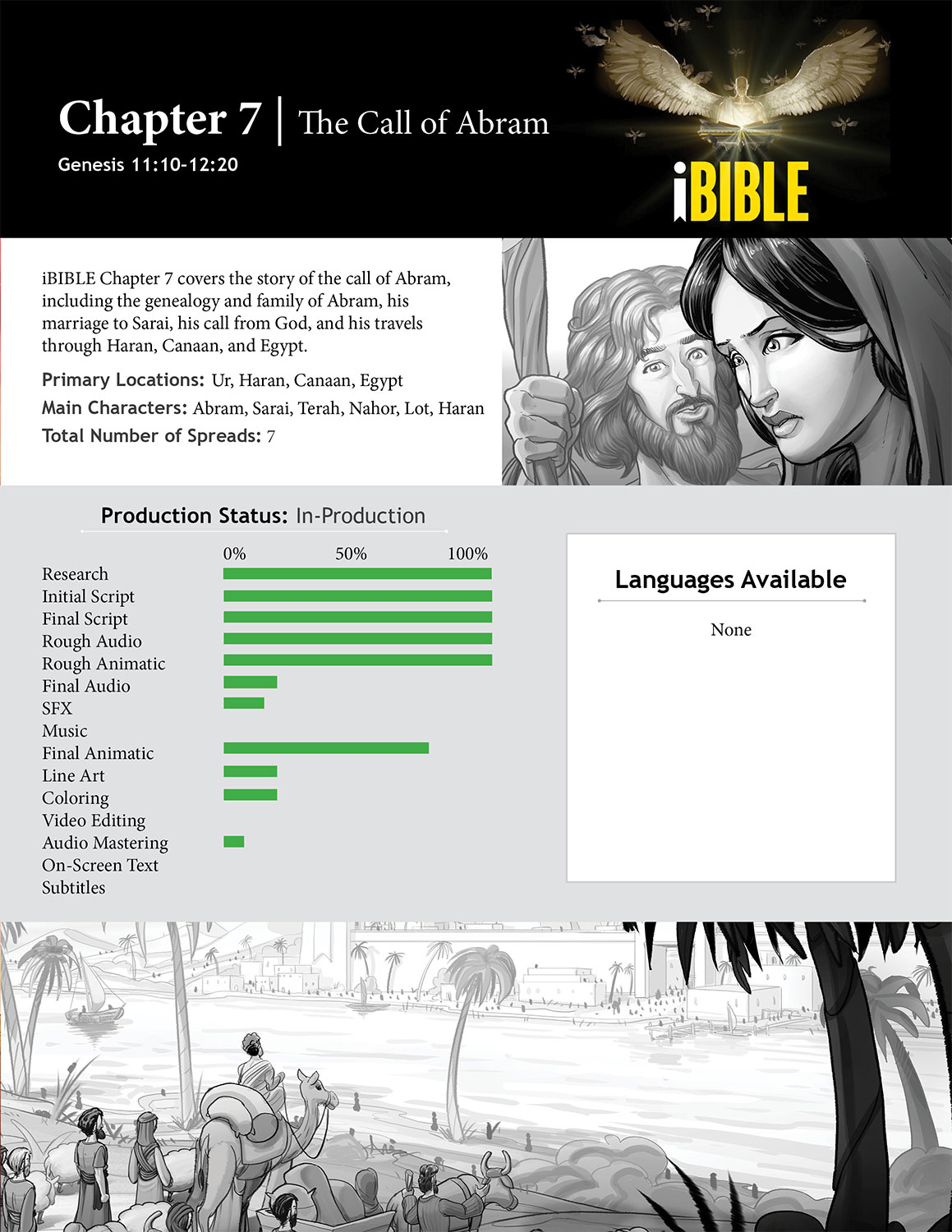 Chapter 7 covers the story of the the call of Abram, including the genealogy and family of Abram, his marriage to Sarai, his call from God, and his travels through Haran, Canaan, and Egypt.